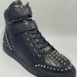 Ferrari Massari Metal Boss Black Leather Studded High Top Sneakers Mens 10